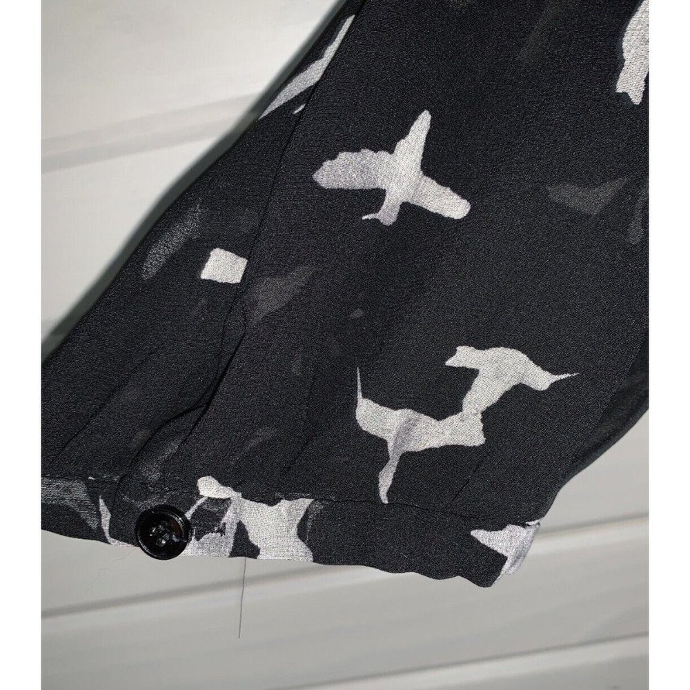 Sejour Blouse Sz 14W Plus Black Ivory Birds Pintucked Button Front Sheer VGUC - Picture 5 of 10
